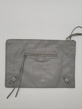 Balenciaga Classic Motocross Gray Leather Clutch